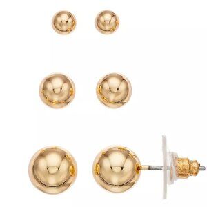 NAPIER 3pc SET Mod/Contemporary Gold Ball Stud Earrings (Small/Medium/Large)~NEW